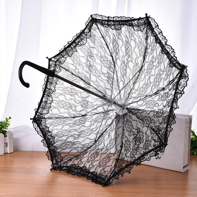 European White Lace Wedding Flower Girl Umbrella - Small Size with Stainless Steel Long Handle.