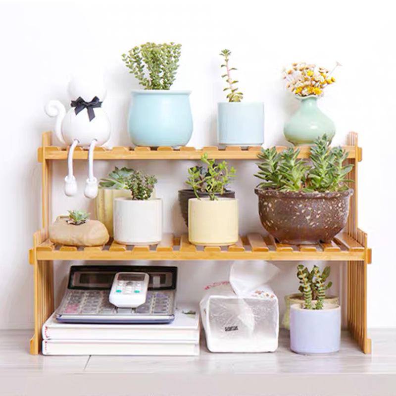 Multi-Layer Bamboo Flower Stand: Modern Succulent Bonsai Rack for Balcony, Bedroom, or Desktop.