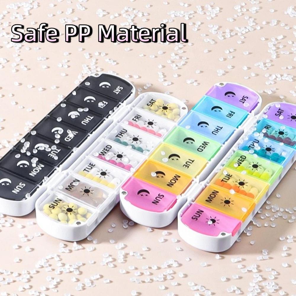 New Foldable Design Weekly Pill Case 14 Grids Airtight Pill Organizer 2 Times A Day AM PM Labels 7 Day Vitamin Case Home Gadgets