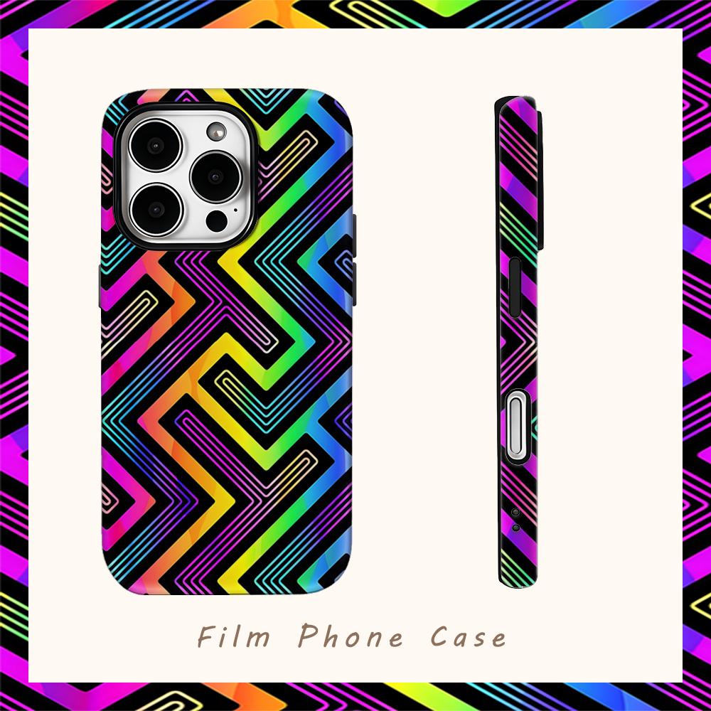 Neon Chevron Geometric Phone Case for IPhone 17AIR 16E 16 15 14 13 12 11 17 Pro Max Plus Double-layer Back Cover