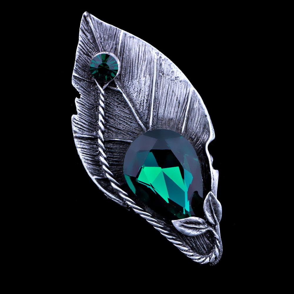 

Винтажная брошь-подвеска в виде листа из кристаллов, двойного назначения, аксессуары для женского кардигана и свитера, старинный серебряный корсаж зелёный