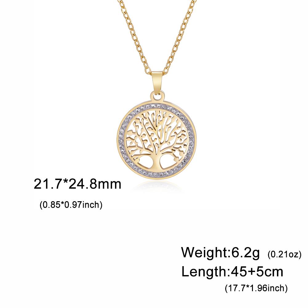Lemegeton Zircon Tree of Life Necklace for Men Women Stainless Steel Jewelry Round Charm Lucky Accessories Party Family Gifts