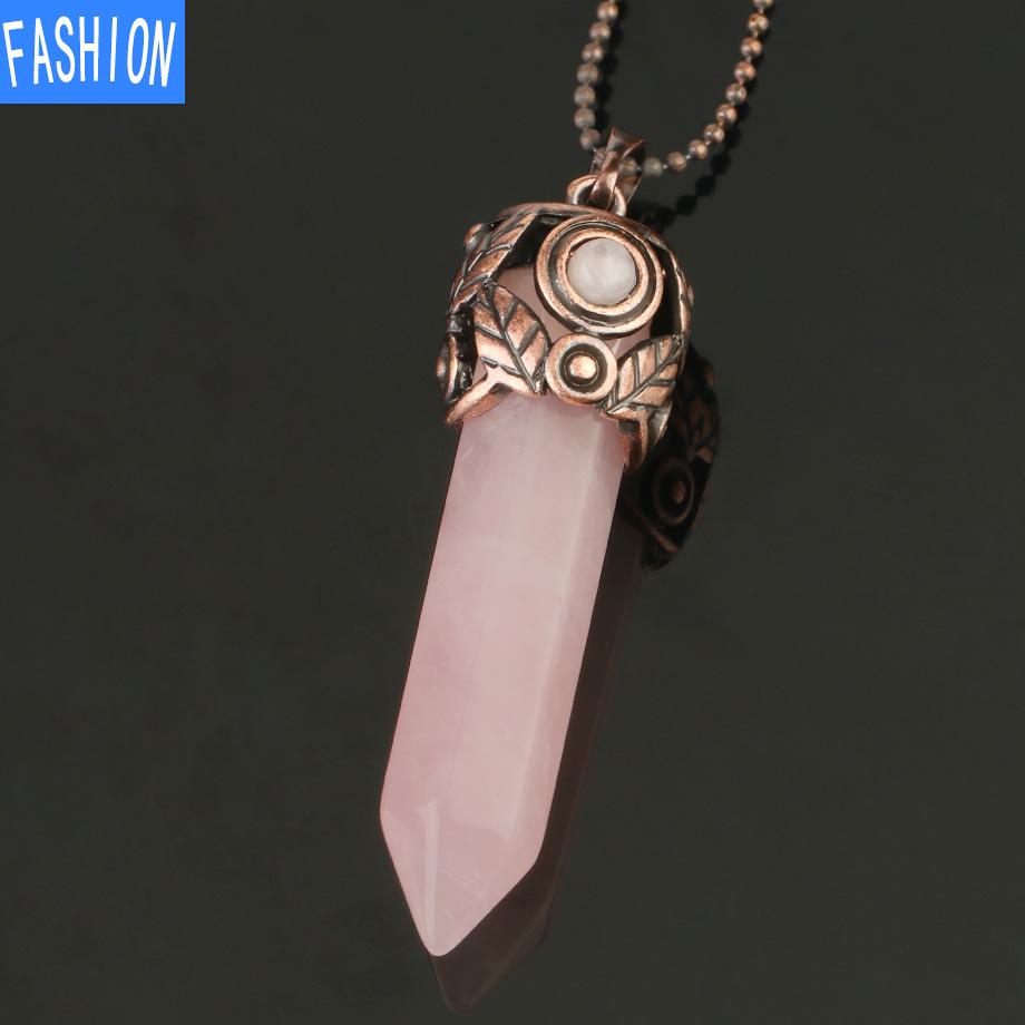 Natural Crystal Hexagonal Pendant Amethyst Necklace Autumn And Winter Women'S Retro Necklace