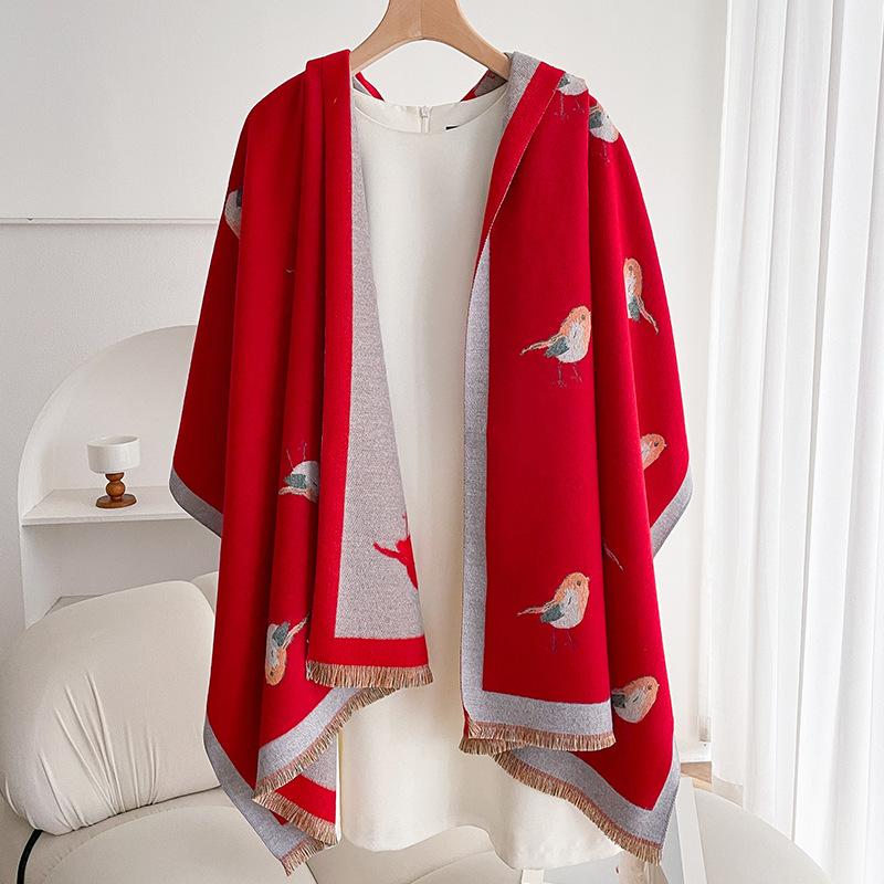 Red magpie scarf women's winter new high-end imitation cashmere thick shawl scarf new gift