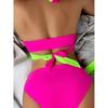 Kontrastfarbiger 2-teiliger Bikini, Neckholder V-Ausschnitt Lagen-Badeanzüge mit hohem Beinausschnitt, Damen Bademode & Kleidung