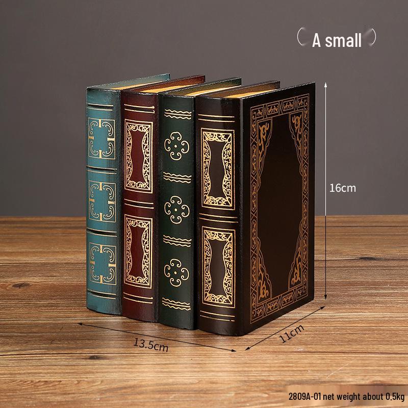 European Retro Faux Book Storage Box and Figurines for Office Decor