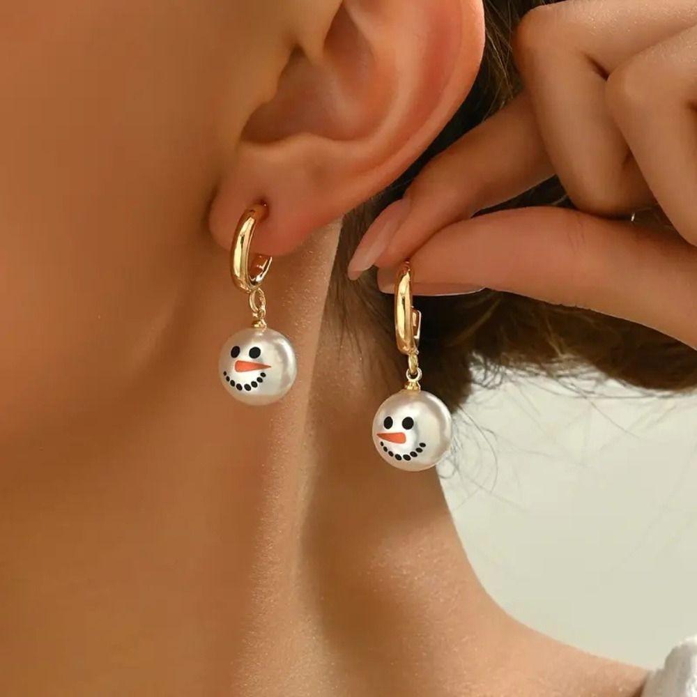 Snowflake Snowman Earrings Pearl Xmas Dangle Earrings Exquisite Christmas Earrings  Women