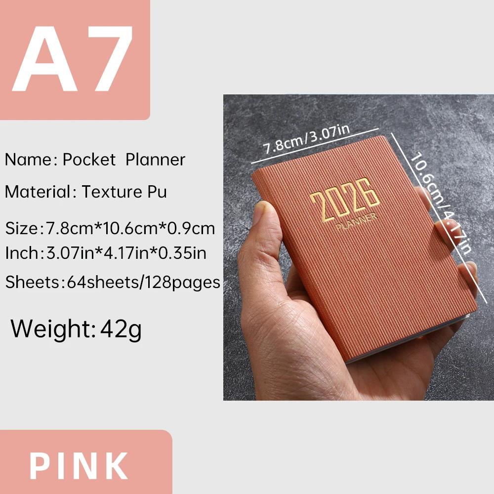 A7 specification 2026 English planner book, mini portable pocket daily schedule book, 64 sheets 128 page thin weekly calendar