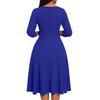 Women's A-Line Fit & Flare Skirt 3/4 Sleeves V-Neck Color Cocktail Wedding Guest Overalls With Pockets Dress