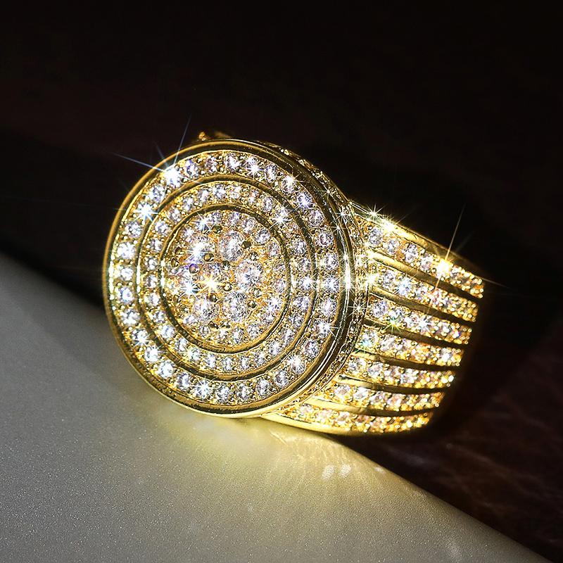 Huitan Bling Bling Gold Color Women Rings Gorgeous Lady Accessories Fashionable Wedding Band Jewelry Drop Shipping