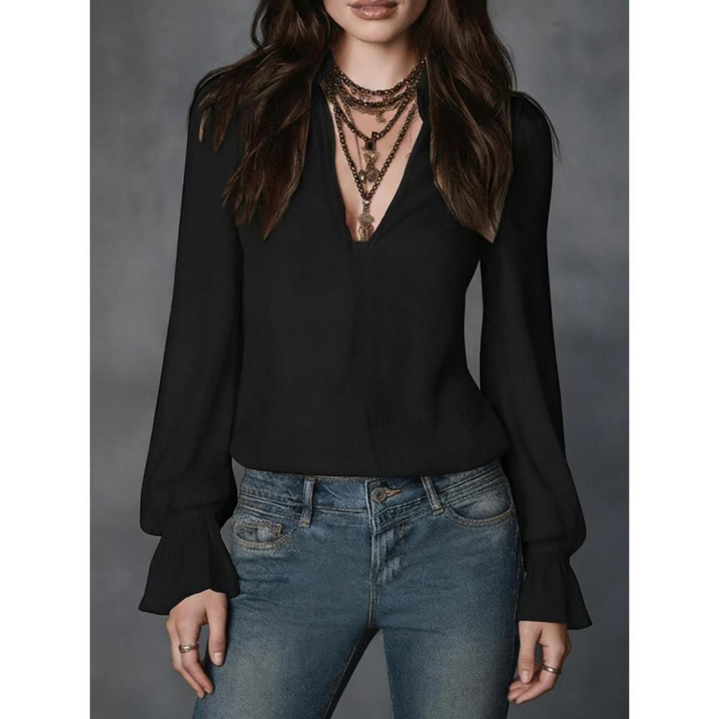 Spring New Women's Fashion Solid Color Lapel Long Sleeve Shirt Blouse For Women