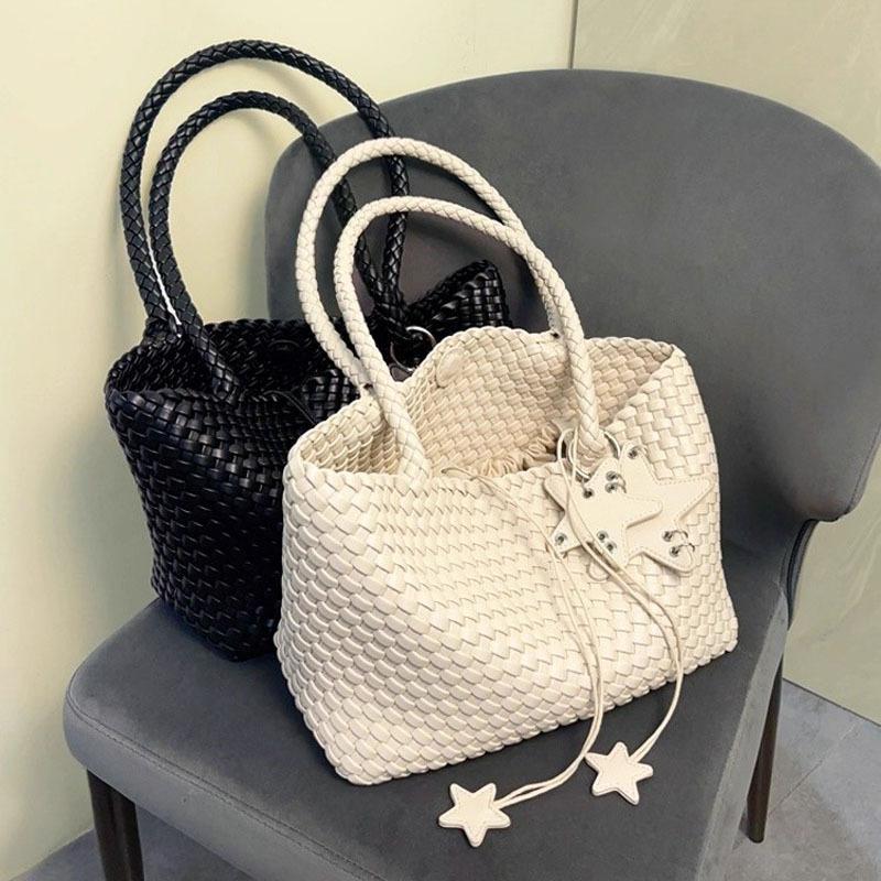 Large-capacity Horizontal Hand-woven Single-shoulder Bag, High-end Vegetable Basket Bag, Casual Tote Bag