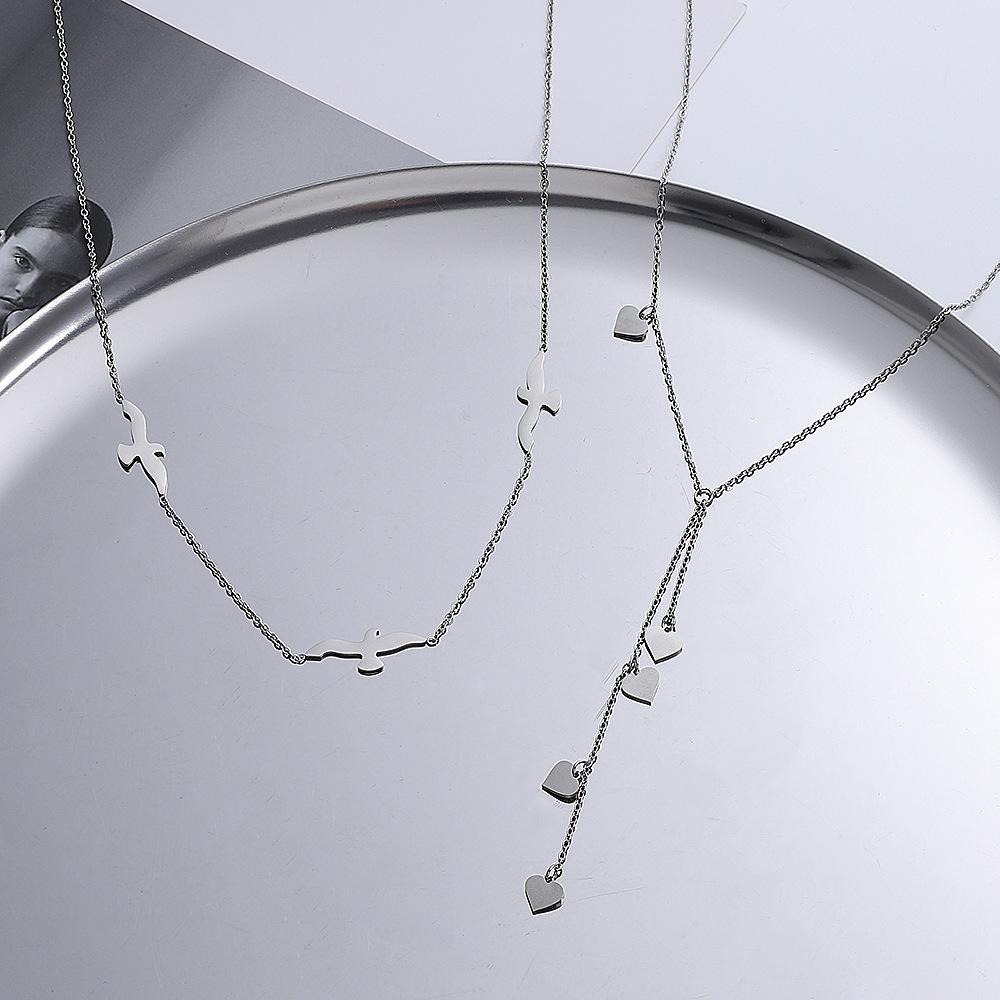 2026 Titanium Steel Love Necklace for Women Fringe Sweater Chain Adjustable Length & Width Personality Niche Fashion Jewelry Non-Fade Light Luxury