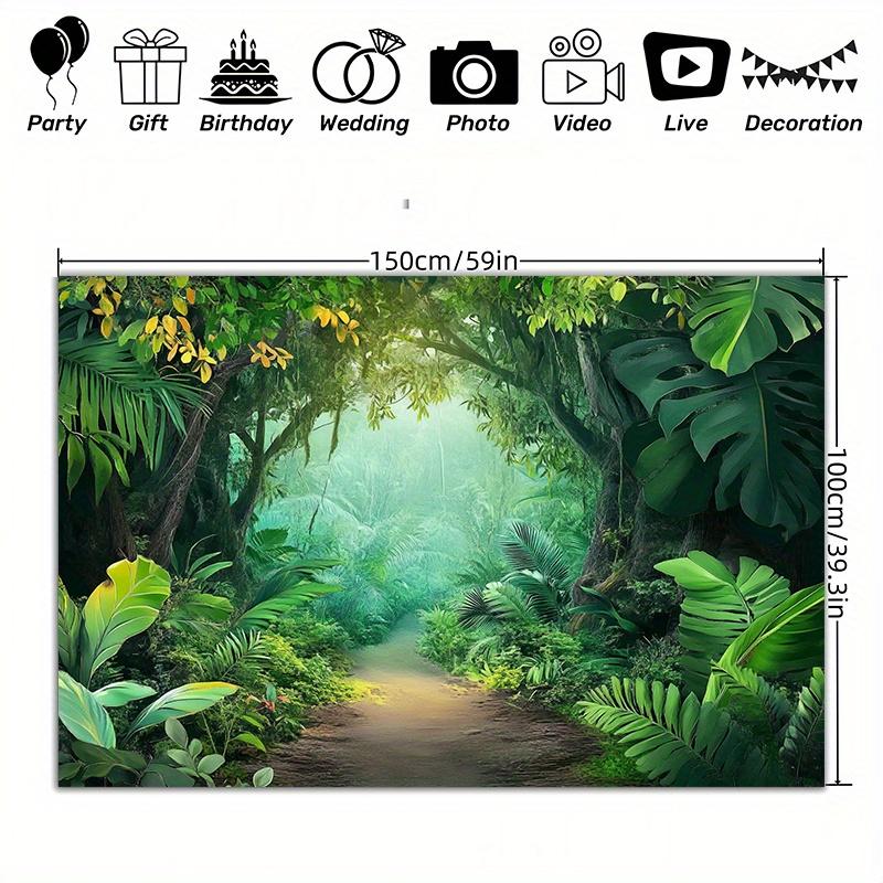 2D Flat 1pc- Tropical Jungle Forest Natural Scenery Polyester Fabric Photography Background and Party Banner