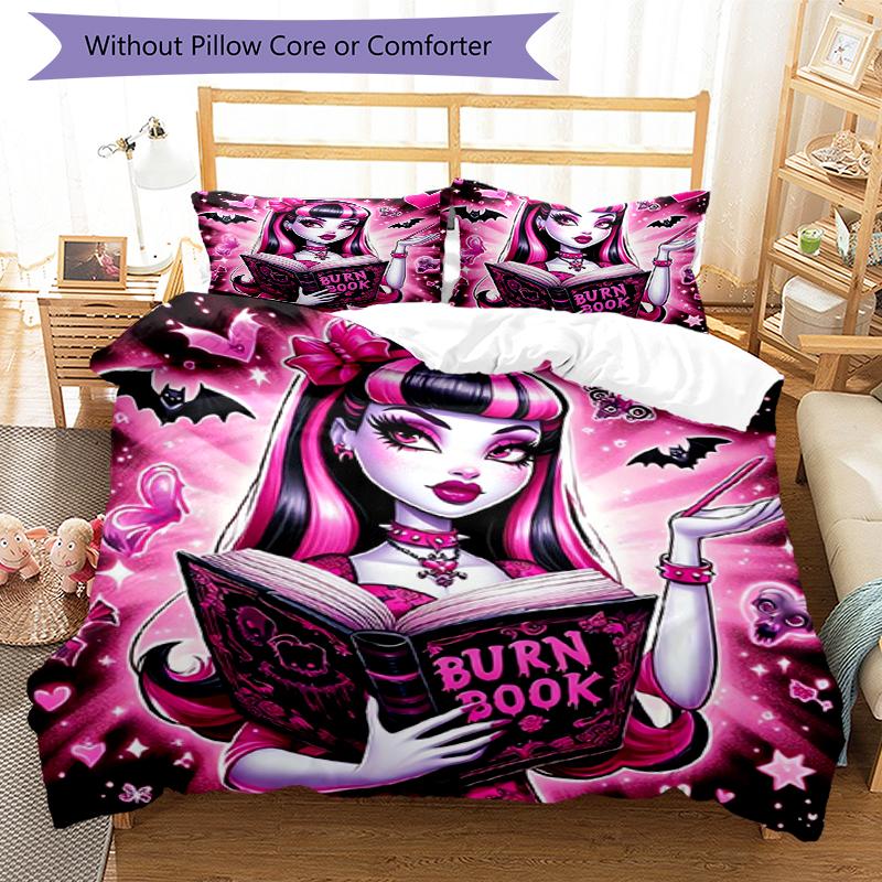 3pcs Monster High Bedding Set Duvet Cover Closure Includes 1 Duvet Cover & 2 Pillowcases, Soft and Comfortable for All Seasons.