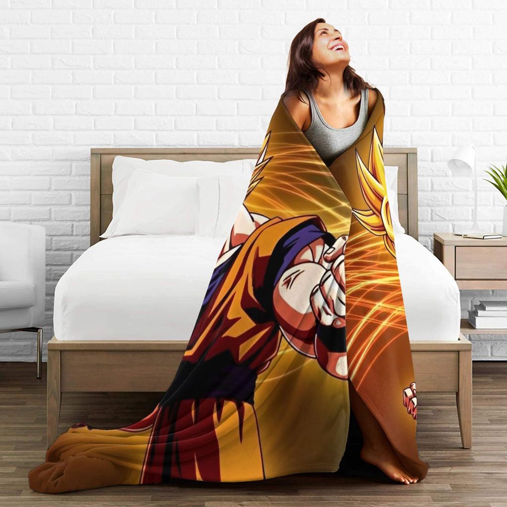 DBZ Goku Blanket Super Saiyan Fuzzy Throw Blankets Airplane Travel Portable Soft Warm Bedsprea,