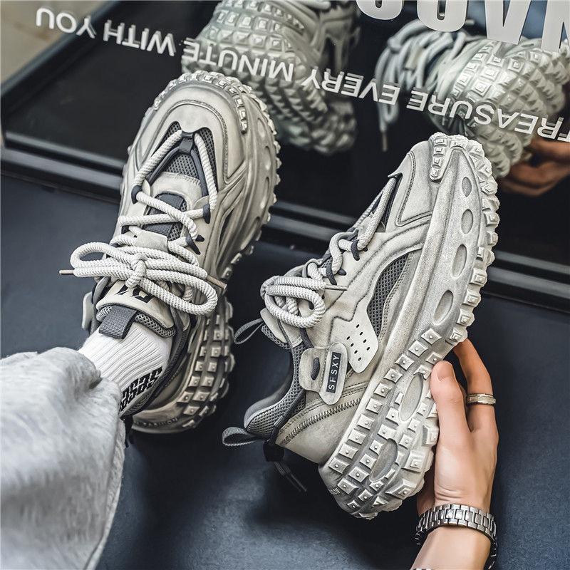 Spring men's shoes new breathable mesh youth sports shoes men's trend versatile tire sole thick sole dad shoes men