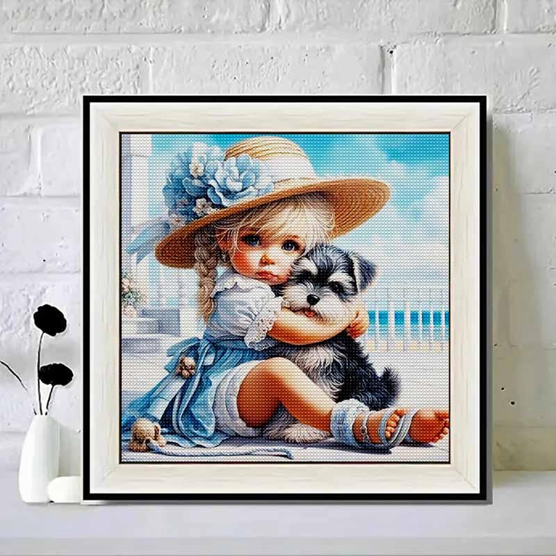 New Arrival 5D DIY Full Circle Diamond Painting "Girl and Dog" Embroidery Cross Stitch Home Decor Gift