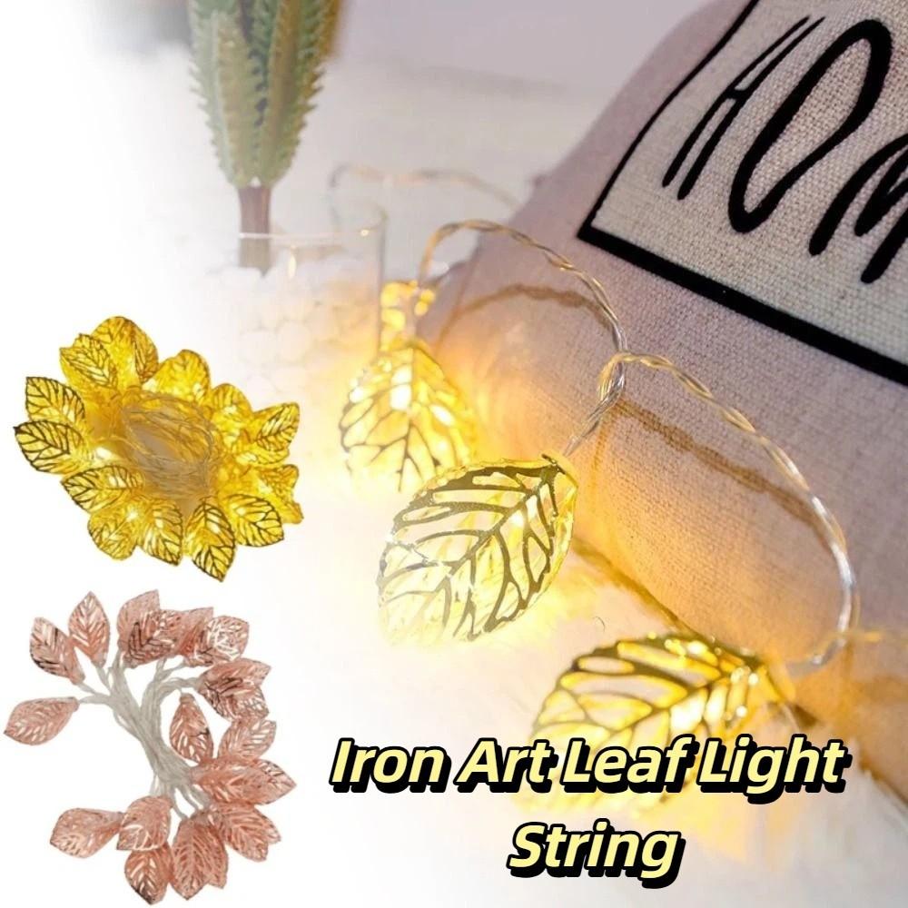 Warm White LED Decorative Lamp Golden Metal Leaf Hollow Design LED String Light Shaped Design Battery Operated