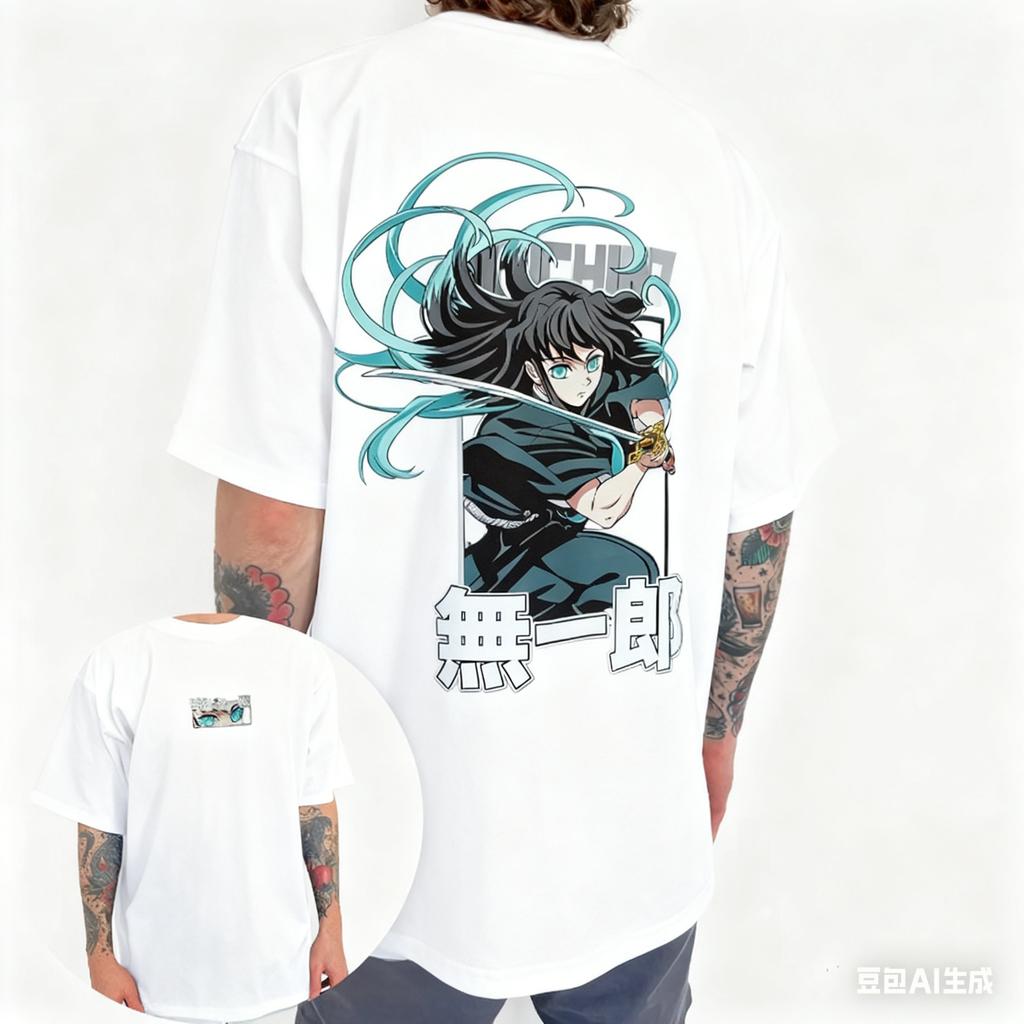 Demon Slayer Anime Tokitou Muichirou Printed TShirt Summer New Mens Japanese Harajuku Loose Casual Childrens ParentChild Top