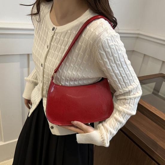 Women Retro Shoulder Bag Faux Leather Underarm Bag Purse Classic Tote Handbag with Zipper Closure for Street Party Work