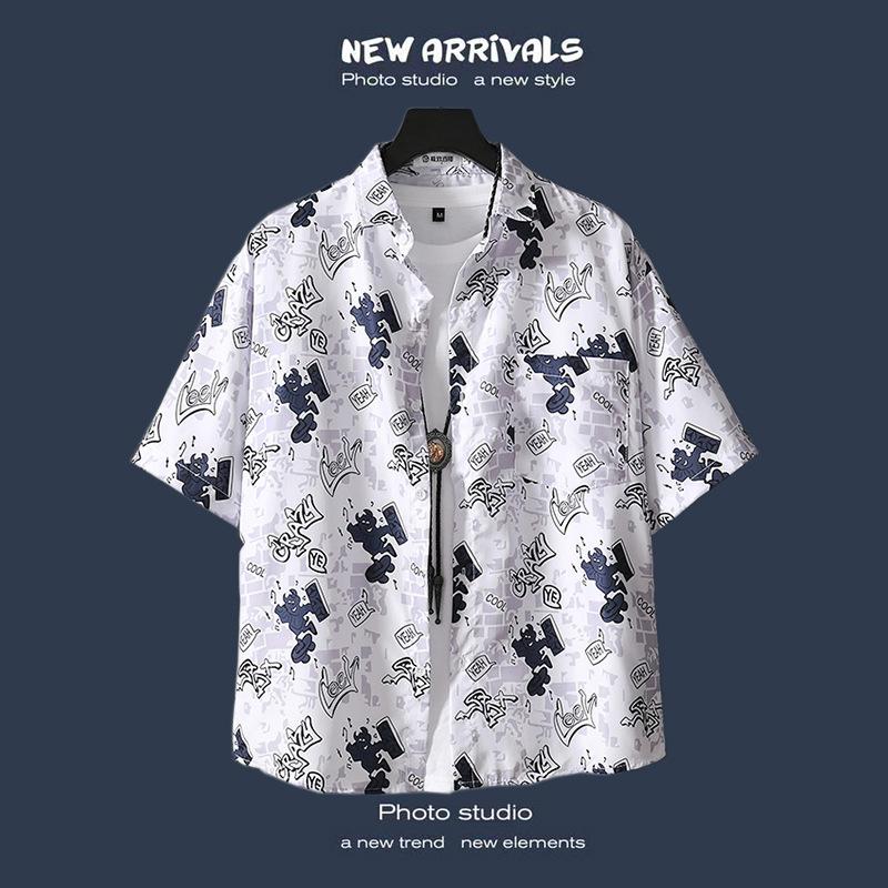 Plażowa koszula w kwiaty z krótkim rękawem modna koszulka męska letnia cienka sekcja luźne Ins Trend Retro hawaje casualowa kurtka koszula