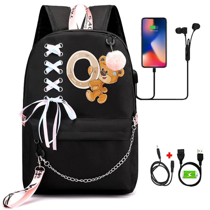 Batoh Little Bear s 26 anglickými písmeny pro děti Zpátky do školy pro chlapce Dívka Kreslená taška na knihy Kawaii Studentská školní taška