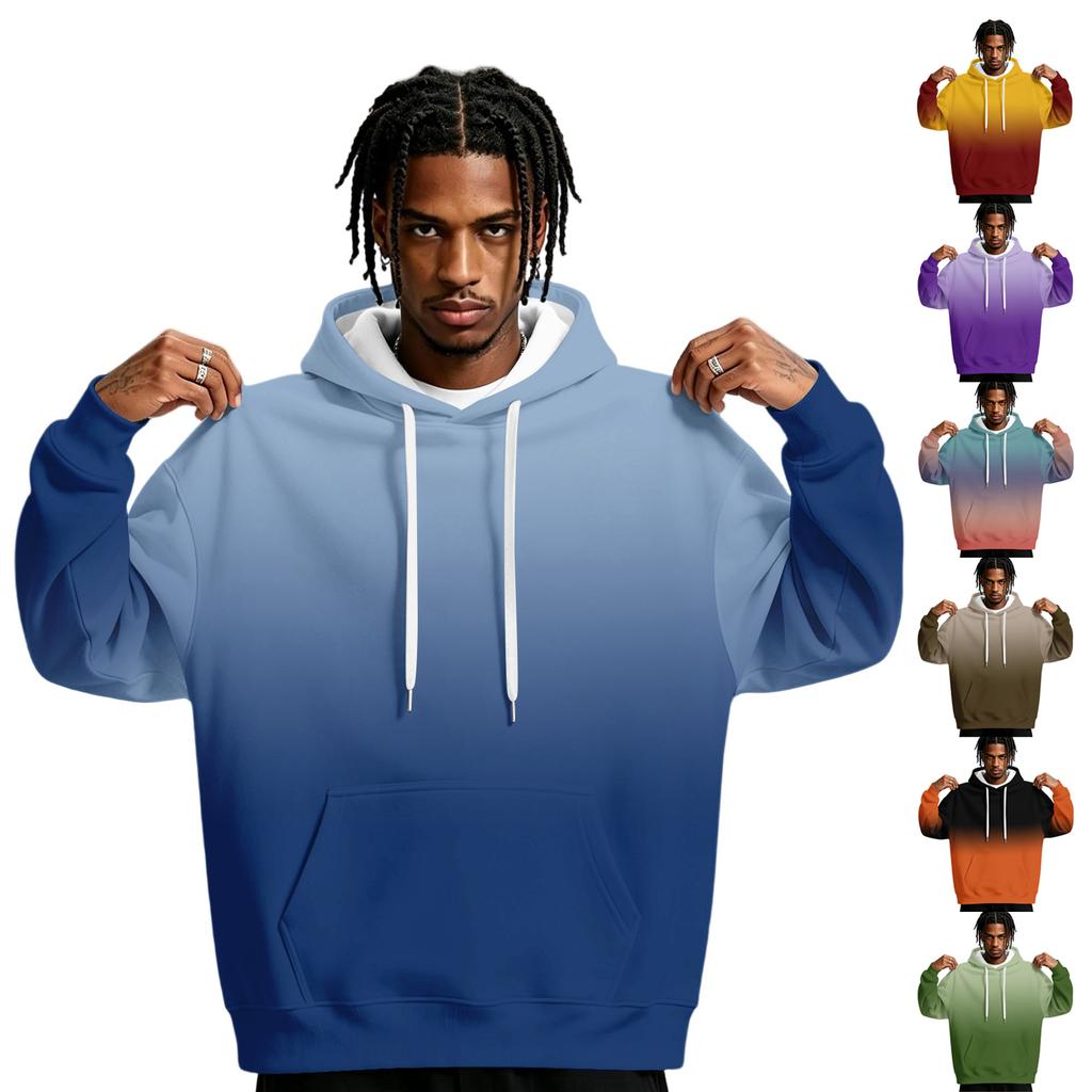 Men's Gradient Print Hoodie with Pocket, Casual Athletic Pullover