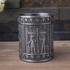 Retro Egyptian Embossed Pen Stand Cylinder Shape Alloy Pen Cup Desktop Organiser Storage Box for Office Desk Decoration