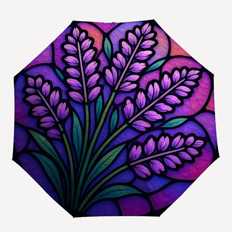 

1pc Lavender StainedGlass Automatic Folding Umbrella - 8-Rib Compact Travel Umbrella Durable & Portable for Outdoor Use, Perfect Gift for Birthdays086