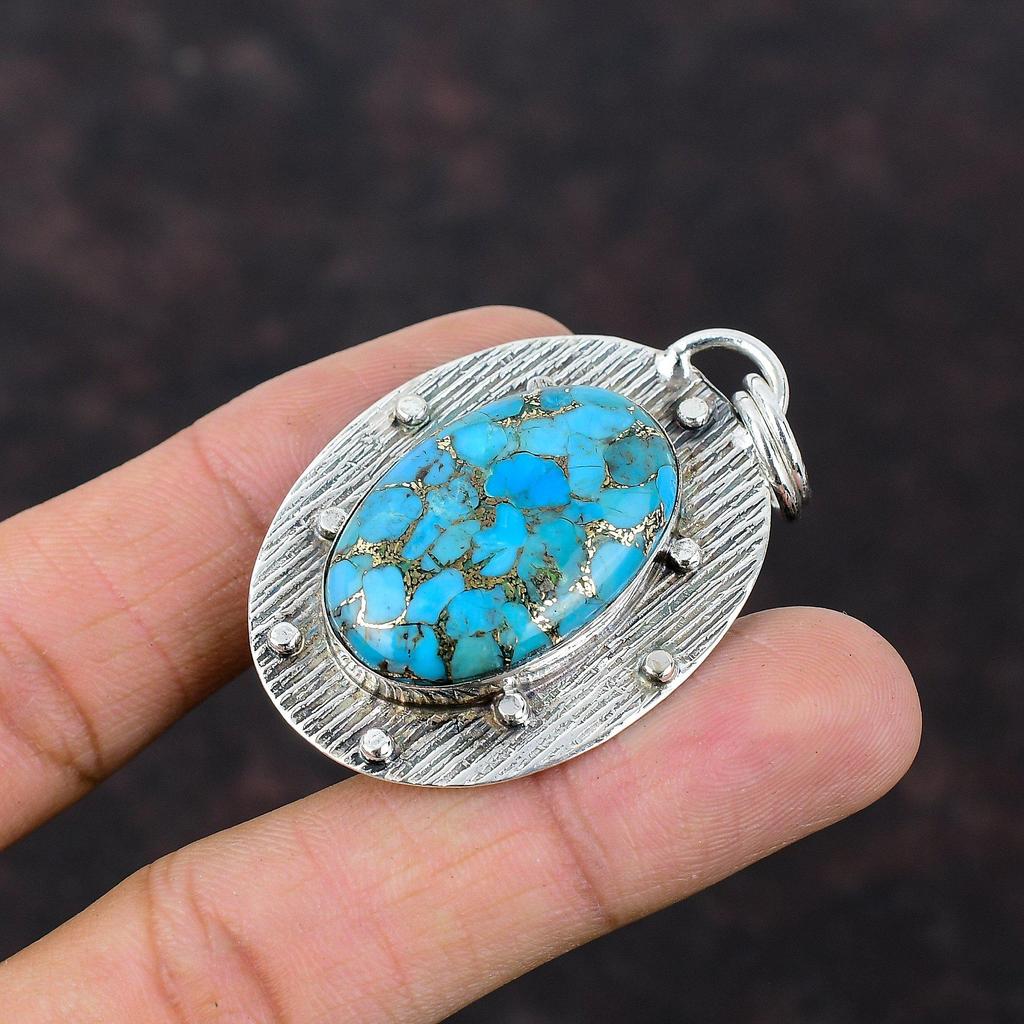 Kopparfärgad turkos hänge Handgjorda anständiga smycken 925 Sterlingsilver hänge Naturlig ädelstenssmycke Helt nytt hänge Gåva till mor