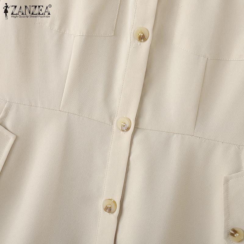 ZANZEA Women Casual Turn Down Collar Loose Short Sleeve Shirt Dress