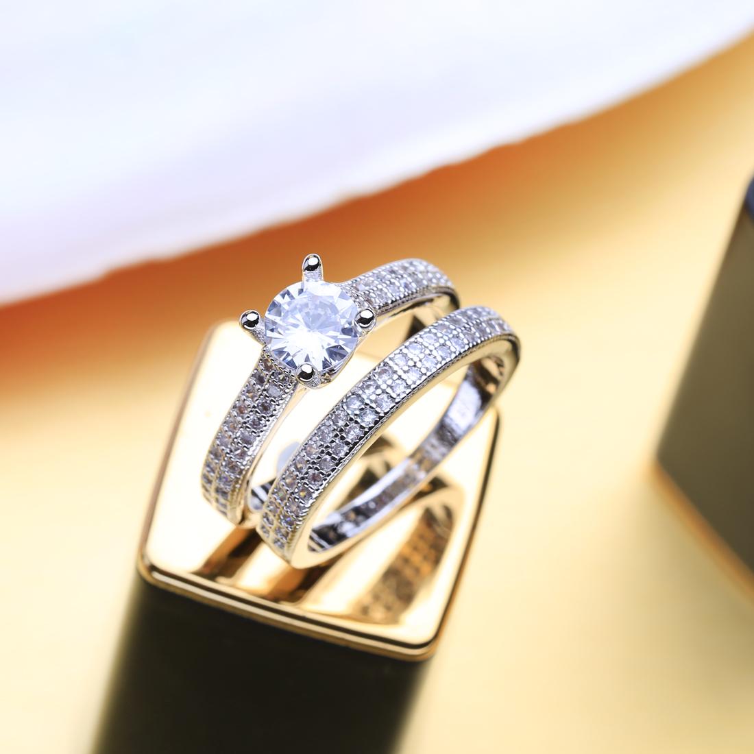 LSOOYH Женский набор обручальных колец с кубическим цирконием CZ и платиновым покрытием — фото 7