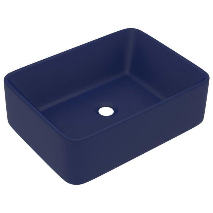 VidaXL Lavabo de Luxe Vasque à Poser de Toilette Lave-mains de Salle de Bain Salle Cosmétique Rectangulaire Bleu Foncé Mat 147045