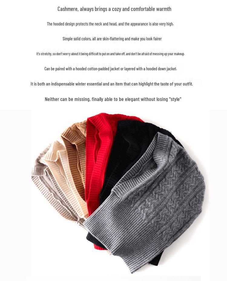 Women's Cable Knit Cashmere Hooded Scarf Hat – European, American, Japanese, and Korean Style