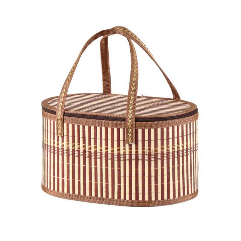 Pastoral Style Bamboo Braided Basket Handheld Sundries Snacks Basket for Home