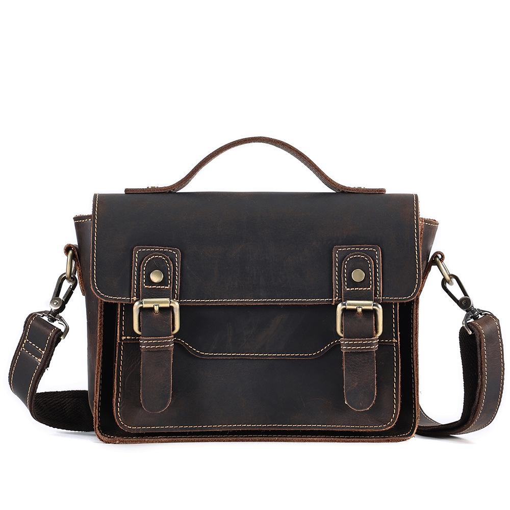 Men s Genuine Leather Crossbody Bag – Retro, Multi-functional, Large Capacity, Horizontal Shoulder Messenger Bag