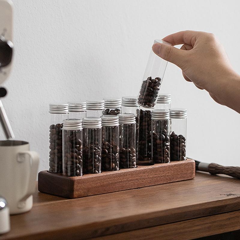 Coffee Bean Glass Tube With Aluminum Tool Bottled Tubes Grain Storage Wooden Sealed Airtight Canisters