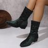 Appearance large size rhinestone pleated medium boots autumn and winter new pointed thick heel western style leather boots fashion short boots