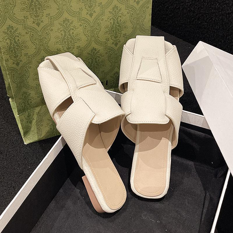 

2024 New Summer Fashion Versatile Flat Bottom Baotou Half Slippers Women s Outer Wear Hollow Square Head Muller Shoes Tide 40