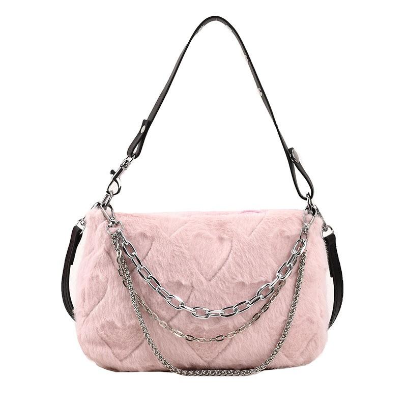 Fuzzy Faux Fur Crossbody Bag Women Small Square Shoulder With Chain Strap Soft Plush Texture Daily Use