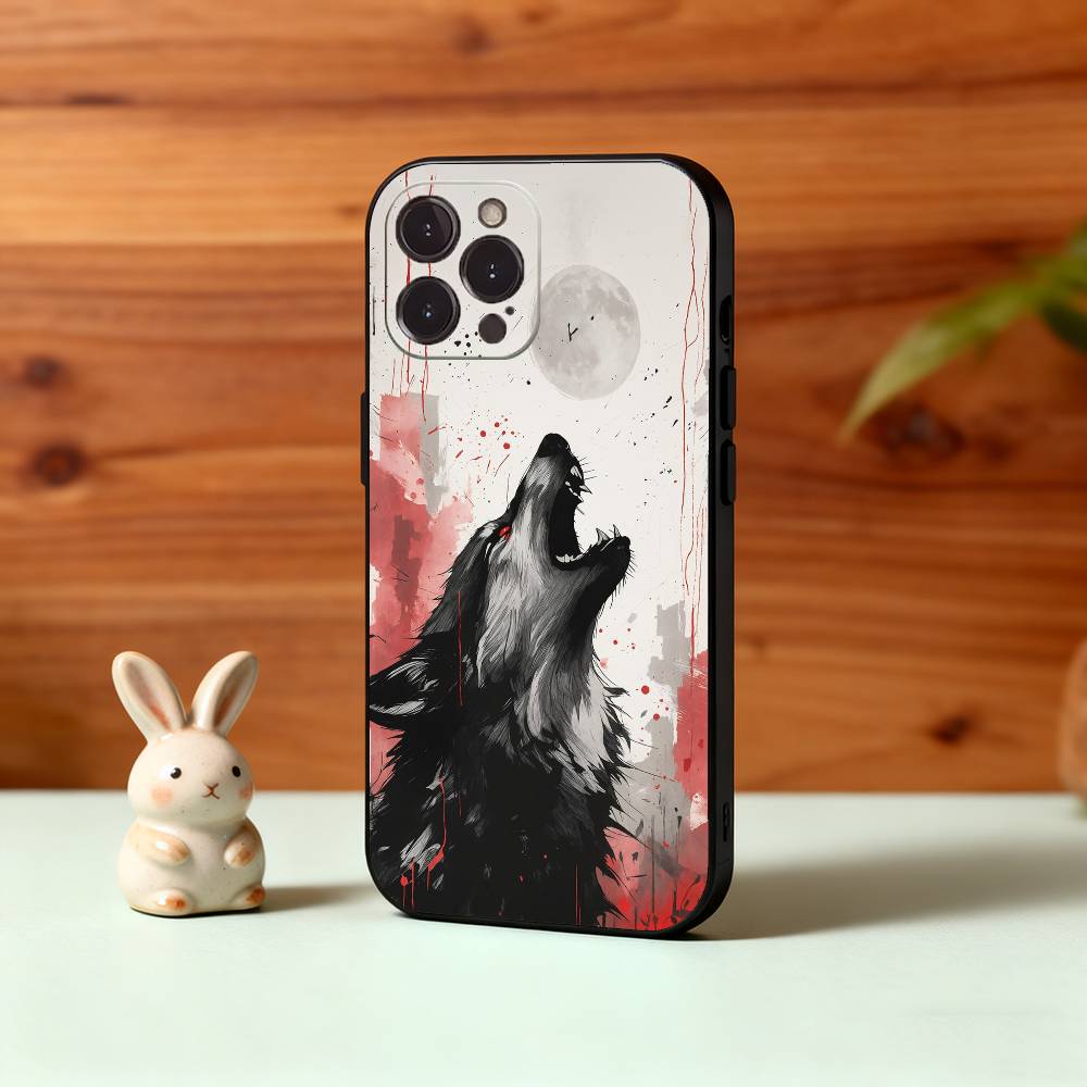 1pc Wolf Phone Case For iPhone17,16,15,14,13,12Plus,Pro Max,XS,5G Soft Silicone Black Cover