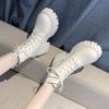 Nuovi Stivaletti Bianchi da Donna in Pelle PU con Suola Spessa e Lacci Stivaletti da Combattimento Femminili Autunno Inverno Scarpe con Plateau da Donna
