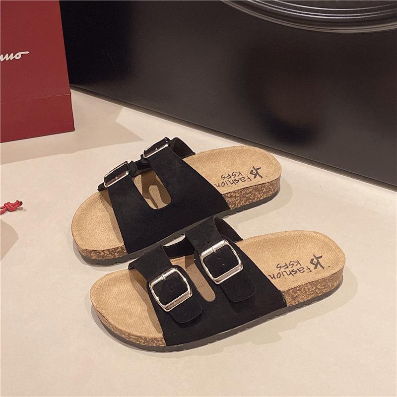 

Универсальные сандалии Birkenstock для пары, лето 2025, унисекс, для улицы, с пробковой подошвой, двойной пряжкой и толстой подошвой 36-37 (For wide feet, choose one size up) чёрный