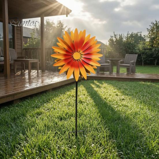 Garden Spinner for Windowsill Sunflower Metal Stake, Spinning Flower Yard Ornament, Rustproof Creative Lawn Ornament Gifts Art Outdoor Patio