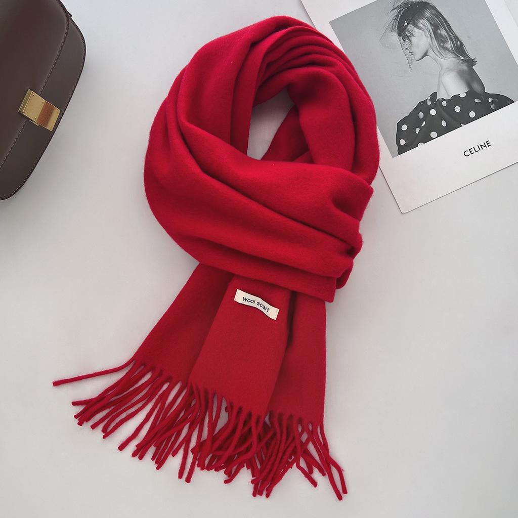 35*205cm Luxury Wool Scarf Women Fashion Solid Color Winter Warm Scarves Tassel Shawls Pashmina Lady Wrap Bufanda
