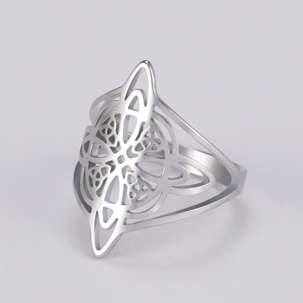 LIKGREAT Hexenknoten Ring für Damen Herren Hohl Edelstahl Fingerringe Keltisch Vintage Amulett Schutz Paar Geschenke