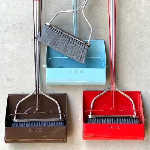 Dulton Smiley Set Long Handle Dustpan & Broom Set, Brown/Ivory