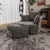 Moderne oversized fauteuil met maanvormige opbergkruk, grijs chenille, 3 individueel bruikbare kussens, leesstoel voor woonkamer, slaapkamer