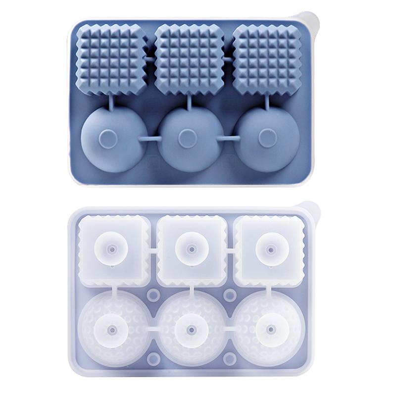 

Большой силиконовый лоток для льда, 3 больших кубика и 3 сферы, лоток для льда в форме мяча для гольфа, формы для льда в виде шара, форма для кубиков льда с воронкой синий